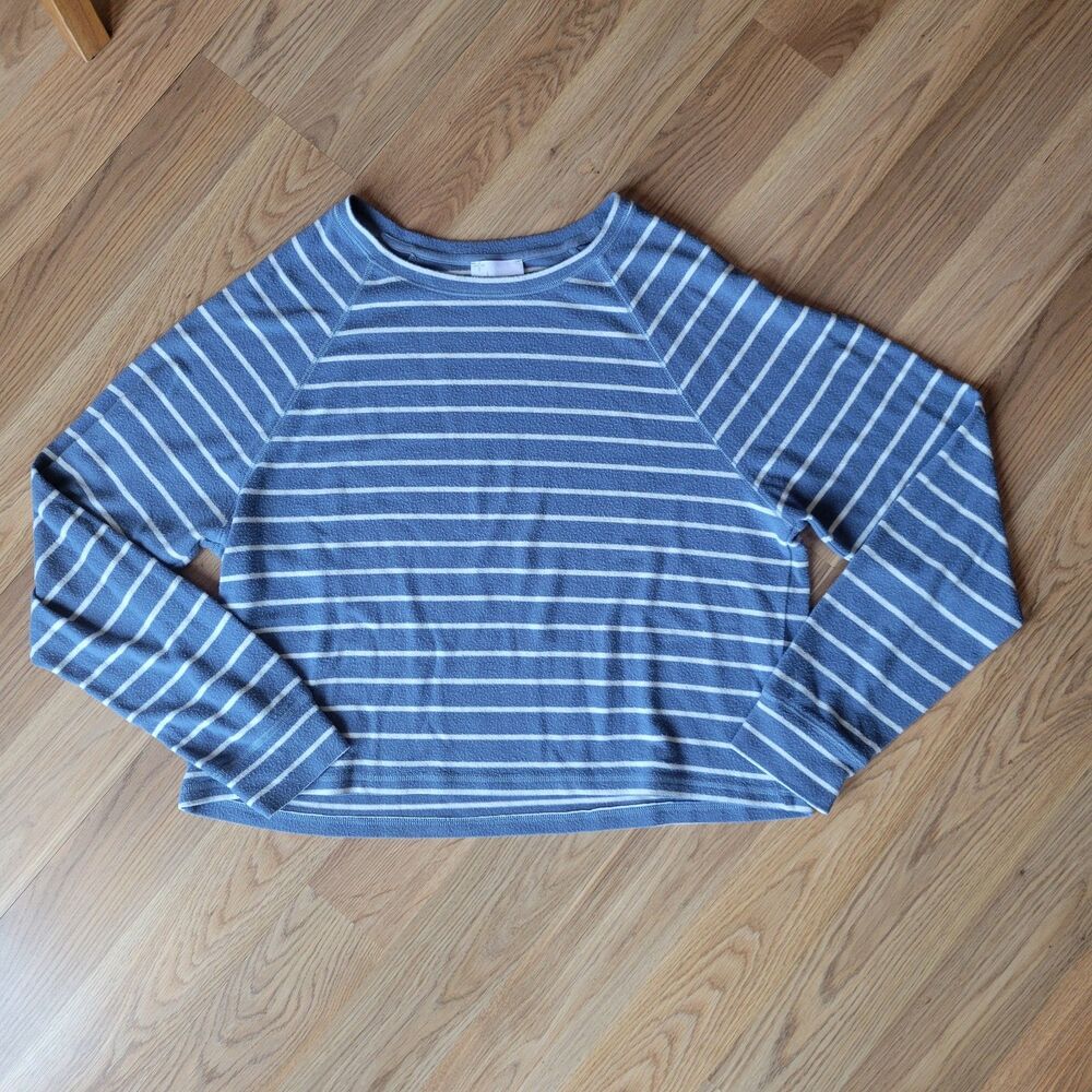 Altar'd State Blue White Striped Waffle Knit Raglan Crewneck Sweater Size XL